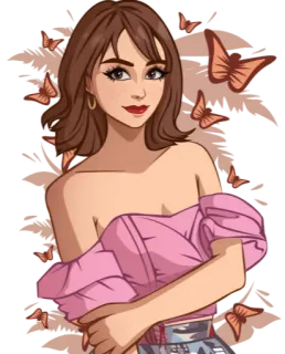 🦋 mujer, dibujos animados, mariposas, retrato, ilustración, chica, moda telegram sticker