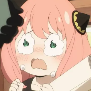 🥜 Anya Forger Spy x Family anime, płacz, smutny, kreskówka, słodki, dziewczyna, różowe włosy telegram sticker