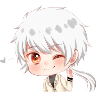 ✋ Chibi, Anime, Weißes Haar, Kawaii, Süß, Charakter, Zwinkern telegram sticker