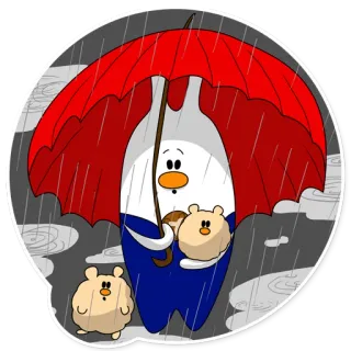☔ cartoon, animal, umbrella, rain, cute, whimsical, kawaii telegram sticker