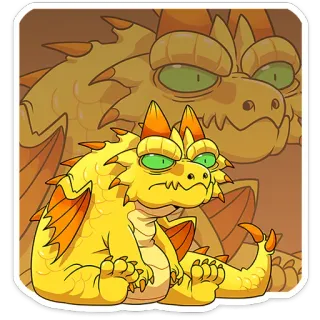 😐 smok, kreskówka, fantasy, słodki, naklejka, żółty, pomarańczowy, potwór telegram sticker