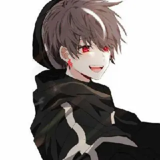 😔 anime, chico, ojos rojos, sudadera con capucha, sonrisa telegram sticker