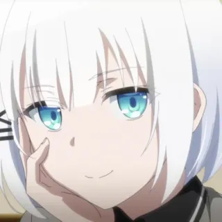 🍁 Anime, Garota, Cabelo branco, Olhos azuis, Sorrindo, Fofa, Mangá, Personagem telegram sticker