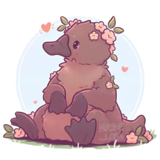 😶 NAOMI _LORD platypus, animal, cute, kawaii, flower crown, cartoon telegram sticker