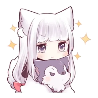 😠 anime, girl, cute, kawaii, cat ears, wolf, chibi, sparkles telegram sticker