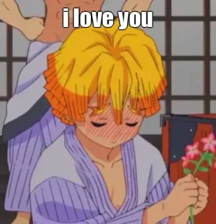 🙂 Zenitsu Agatsuma Demon Slayer i love you Anime, Demon Slayer, Cinta, Zenitsu, Bunga, Romantis, Penuh kasih sayang telegram sticker
