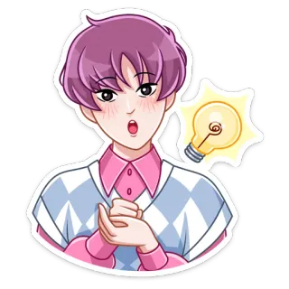 💡 chico anime, bombilla, idea, lindo, kawaii, sorpresa, dibujos animados telegram sticker