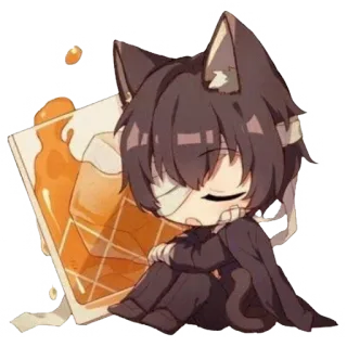 ✨ chibi, anime, kawaii, orejas de gato, durmiendo, lindo, personaje, tostada telegram sticker