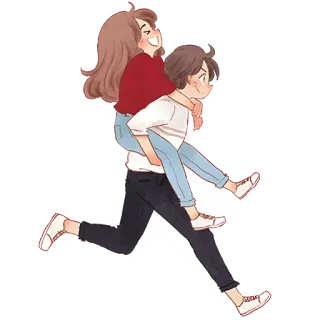 🏃‍♀ couple, piggyback, happy, running, cartoon, love, friendship whatsapp sticker