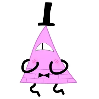 😱 Bill Cipher Gravity Falls cartone animato, animazione, triangolo, un occhio, cilindro, papillon, rosa, divinità telegram sticker