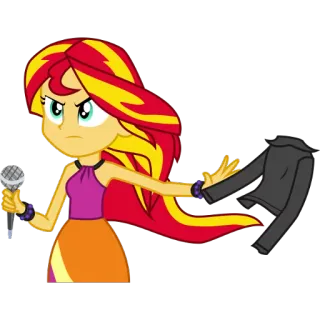 😡 Sunset Shimmer My Little Pony: Equestria Girls sunset shimmer, equestria girls, mlp, kartun, mikrofon, jaket telegram sticker