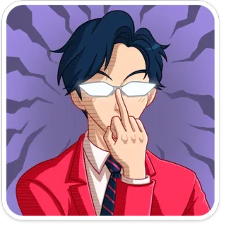 🖕 นิ้วกลาง, ท่าทางหยาบคาย, หยาบคาย, สไตล์อนิเมะ, การ์ตูน, ผู้ชาย, แว่นตา, สูท whatsapp sticker
