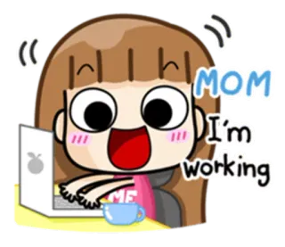 💻 MOM I'm working cartoon, work, laptop, mom, office, funny whatsapp sticker