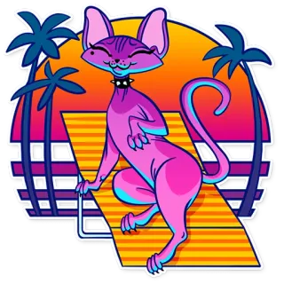 🌅 cat, sphinx, palm trees, sunset, beach, purple, animal, sticker telegram sticker