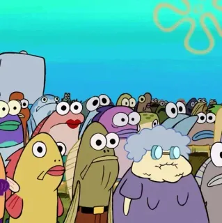 🧿 Spongebob Kartun, Spongebob Squarepants, Bawah air, Ikan, Kerumunan, Karakter latar belakang telegram sticker