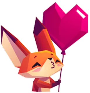 💖 zorro, animal, corazón, amor, globo, san valentín, lindo, dibujos animados whatsapp sticker