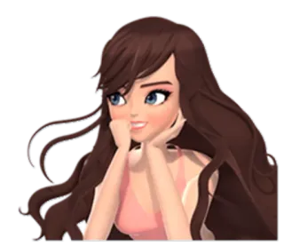 😬 femme, cheveux longs, dessin animé, mignon, fille whatsapp sticker