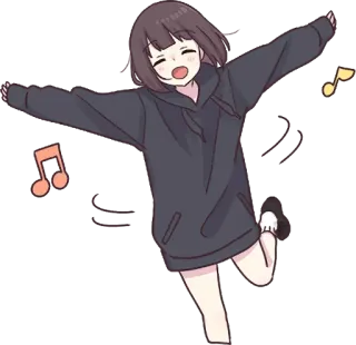 💃 аниме девушка, счастливый, ноты, танцы, милый, мультфильм telegram sticker