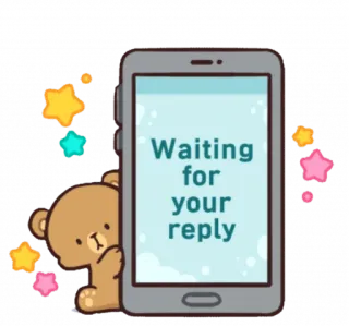 😐 Waiting for your reply รอ, ตอบ, หมี, น่ารัก, โทรศัพท์, ข้อความ telegram sticker