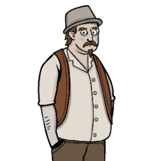😳 Comicfigur, Mann, Hut, Weste, Animation, Illustration telegram sticker