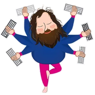⌨ persona, yoga, teclados, dibujos animados, meditación, barba telegram sticker