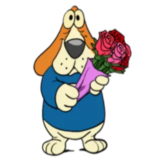 💐 chien, dessin animé, bouquet, fleurs, roses, romance telegram sticker