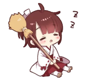 ✨ ススス Animé, fille, dormir, fatiguée, chibi, mignon, balai telegram sticker