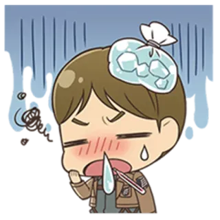 😷 Levi Ackerman Attack on Titan anime, sick, chibi, character, fan art, sticker telegram sticker