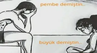 🤔 pembe demiştin.. büyük demiştin.. sadness, couple, people, sketch, upset whatsapp sticker