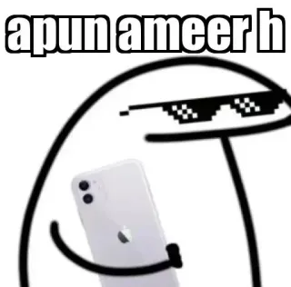 😎 apun ameer h meme, stick figure, sunglasses, phone, rich, wealthy telegram sticker