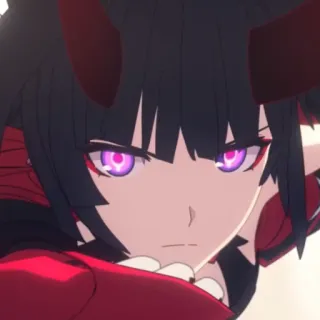😐 Anime, Démon, Fille, Cornes Rouges, Yeux Violets, En colère, Cheveux Foncés whatsapp sticker