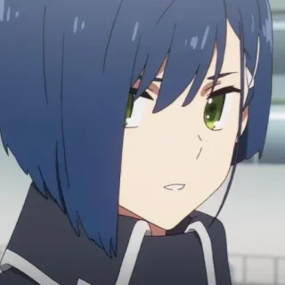 🐚 Ichigo Darling in the Franxx Ichigo, Darling in the Franxx, anime, character, blue hair, green eyes telegram sticker