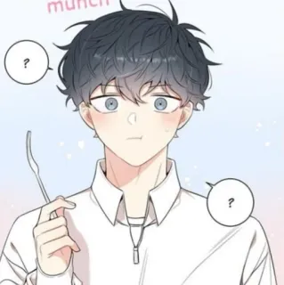 🐚 munch Аниме, Парень, Ест, Вопрос, Милый whatsapp sticker