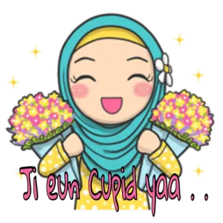 😆 Ji eun Cupid yaa... Cartoon, Mignon, Fille, Fleurs, Hijab, Emoji, Sticker telegram sticker