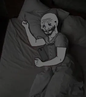 ⬛️ cama, sono, telefone, cansado, triste, homem telegram sticker