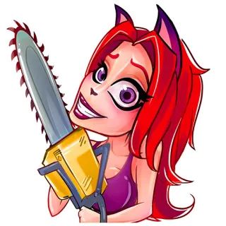 🔪 Kettensäge, Frau, gruselig, Cartoon, rote Haare, Katzenohren, unheimlich telegram sticker