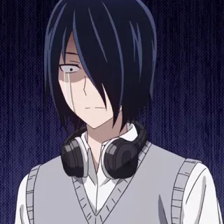 💙 Yu Ishigami Kaguya-sama: Love Is War Аниме, Ю Исигами, Кагуя-сама, Любовь это война, Персонаж, Грустный, Наушники telegram sticker