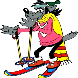 ⛷ Wolf Nu, pogodi! Ski, Cartoon, Wolf, Winter, Schnee, Russischer Cartoon whatsapp sticker