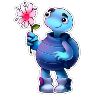 🌸 tartaruga, flor, desenho animado, animal, fofo, azul telegram sticker