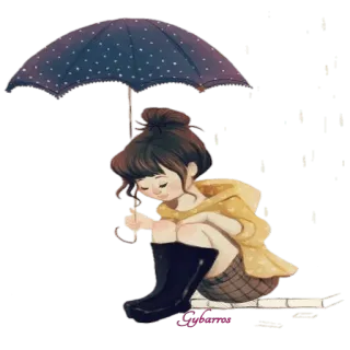 ☂ pluie, parapluie, fille, mignon, jour de pluie whatsapp sticker