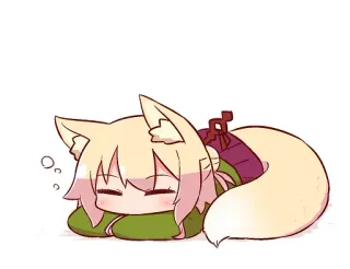 🦊 Anime, Chibi, Garota raposa, Dormindo, Fofo, Kawaii, Relaxado, Orelhas de animais telegram sticker