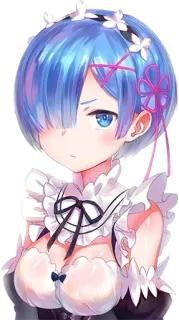 😑 Rem Аниме, Горничная, Синие волосы, Милый, Мультфильм telegram sticker