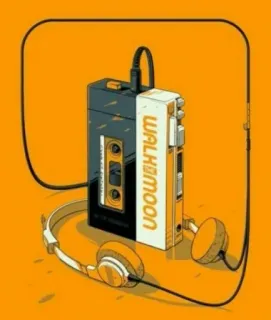 🎵 WALKMOON Walkman, Rétro, Musique, Casque audio, Lecteur cassette, Vintage telegram sticker