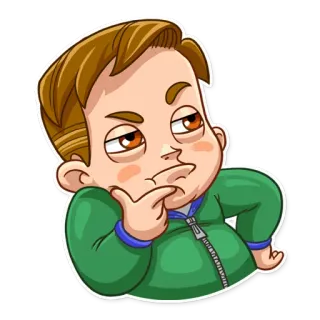 🤔 pensando, desenho animado, adesivo, contemplativo, menino, personagem telegram sticker