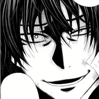 🐈‍⬛️ Anime, Manga, Personnage, Sourire narquois, Portrait, Noir et blanc whatsapp sticker