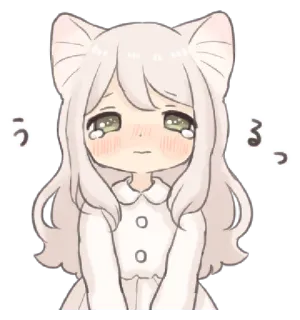 🍄 うるっ 猫娘, 动漫, 可爱, 哭泣, 卡哇伊, 眼泪 whatsapp sticker