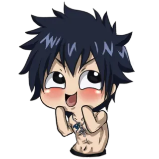 😈 Gray Fullbuster Fairy Tail アニメ, フェアリーテイル, グレイ・フルバスター, ちびキャラ, かわいい, 漫画 whatsapp sticker