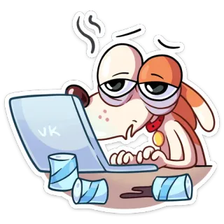 ☕️ VK cane, laptop, stanco, cartone animato, computer, procrastinazione telegram sticker