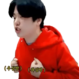 😣 (우심방) (좌심방) coreano, persona, felpa rossa con cappuccio, adesivo whatsapp sticker