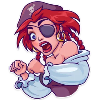 😦 Pirat, Frau, Cartoon, Sticker, rote Haare, Augenklappe telegram sticker